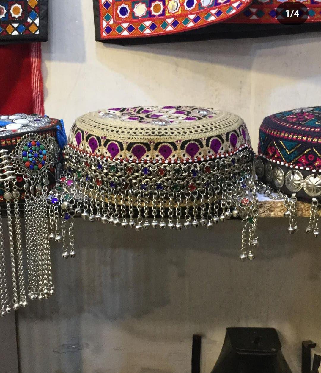 Afghan Kuchi Cap with silver chains and mirror embroidery
