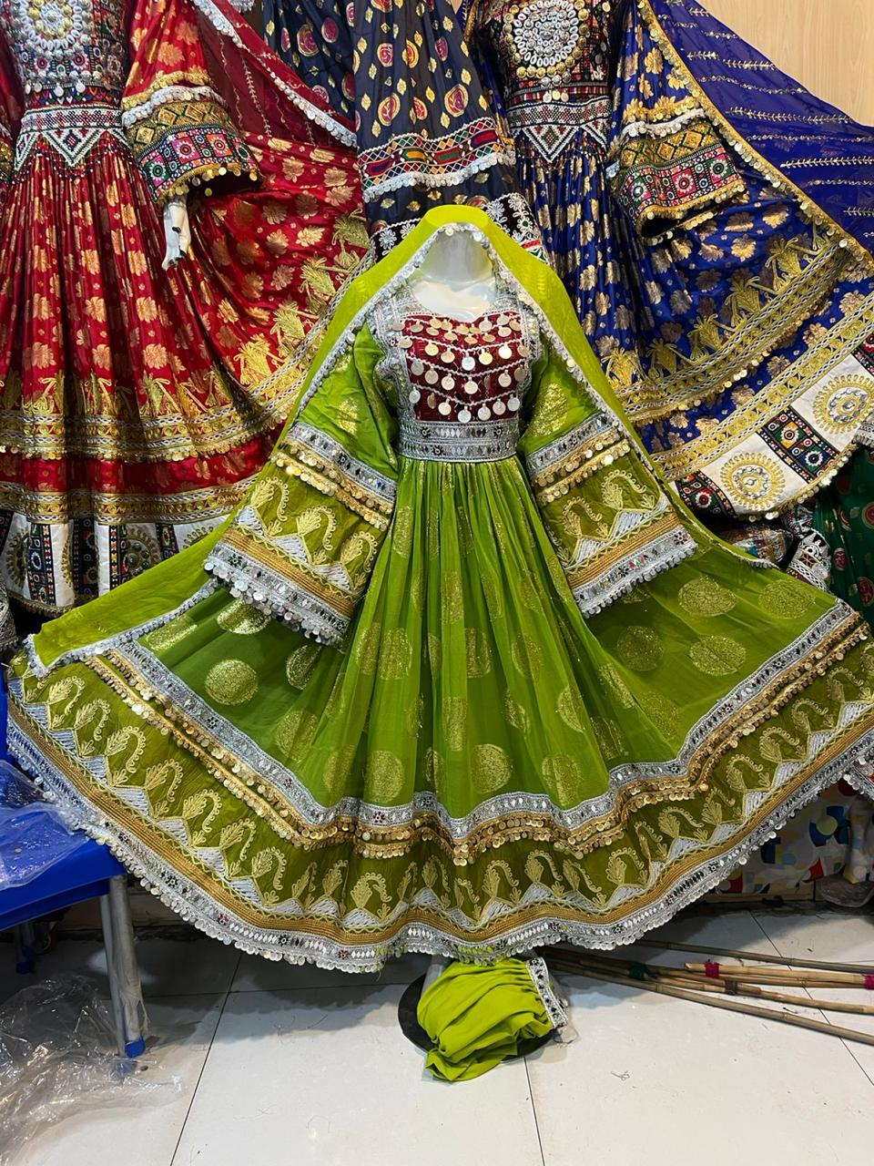 Afghan Kuchi Dress Olive Green - Original Photo