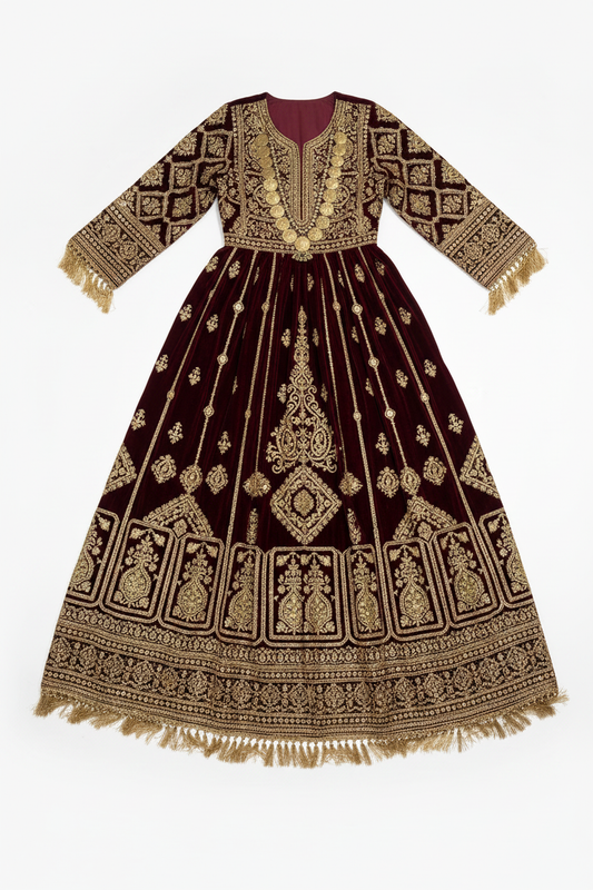 Afghan bridal dress – flat lay studio shot