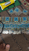 Afghan Blue Gemstone Choker & Earrings Set