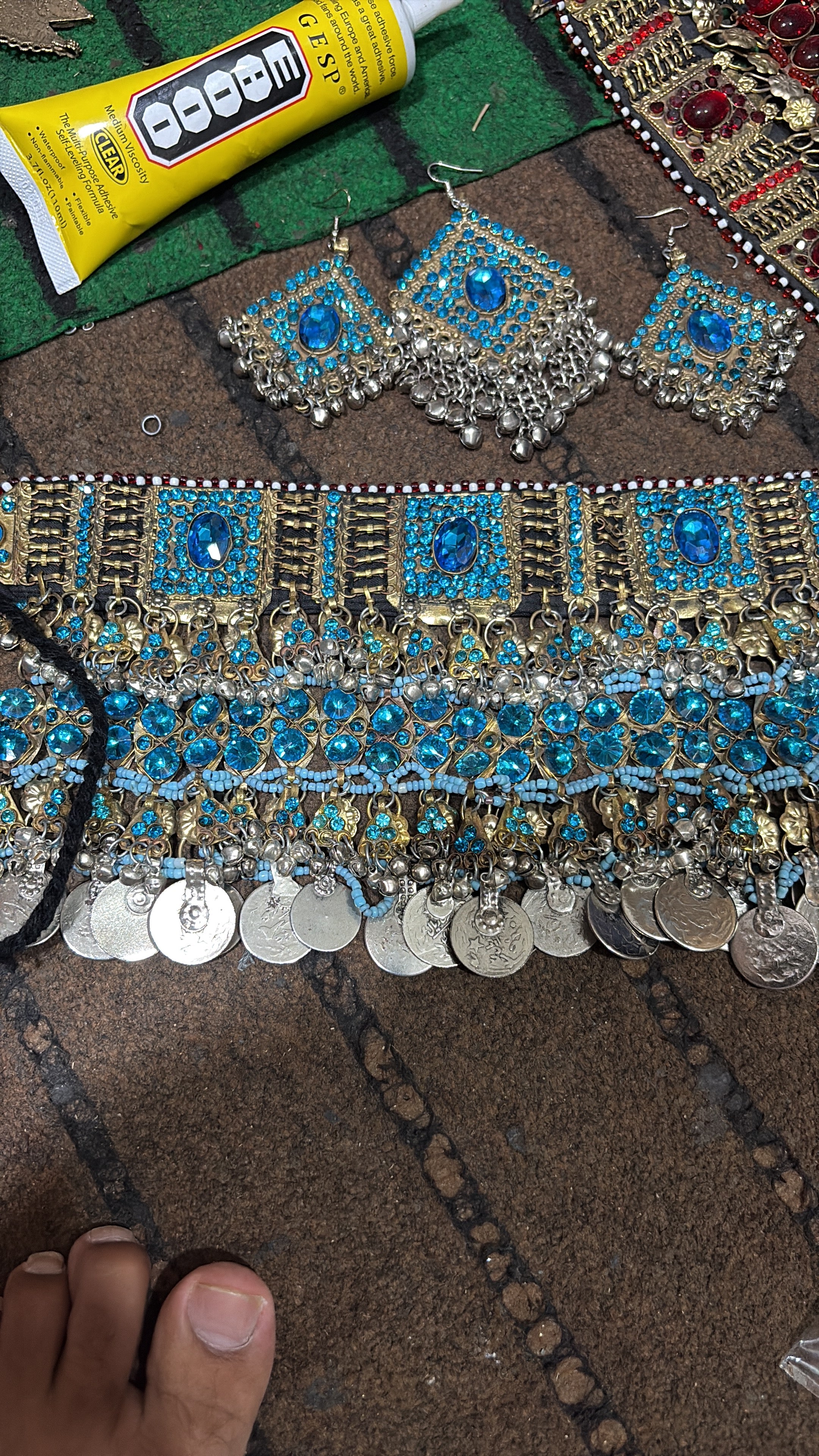 Afghan Blue Gemstone Choker & Earrings Set