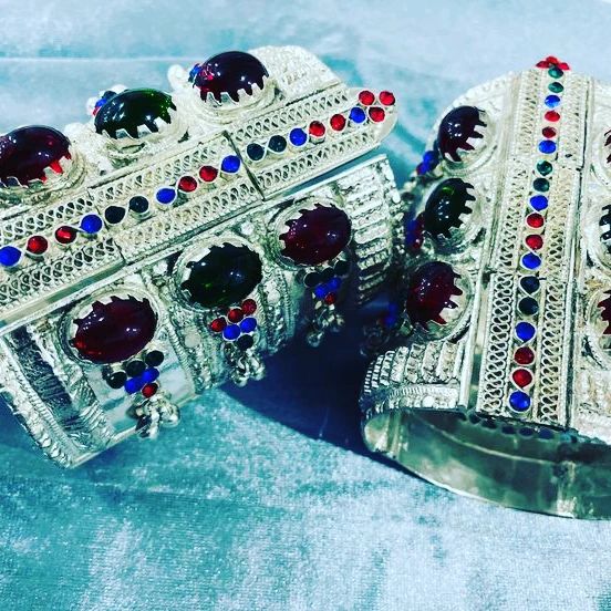 Traditional Afghan Gemstone Cuff Bracelets (Pair)