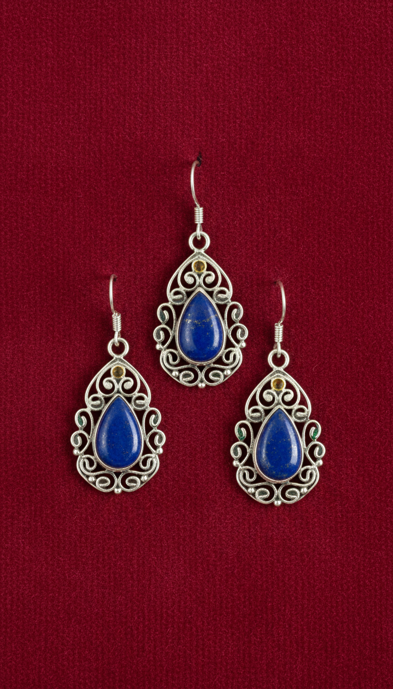 Lapis lazuli drop earrings with filigree