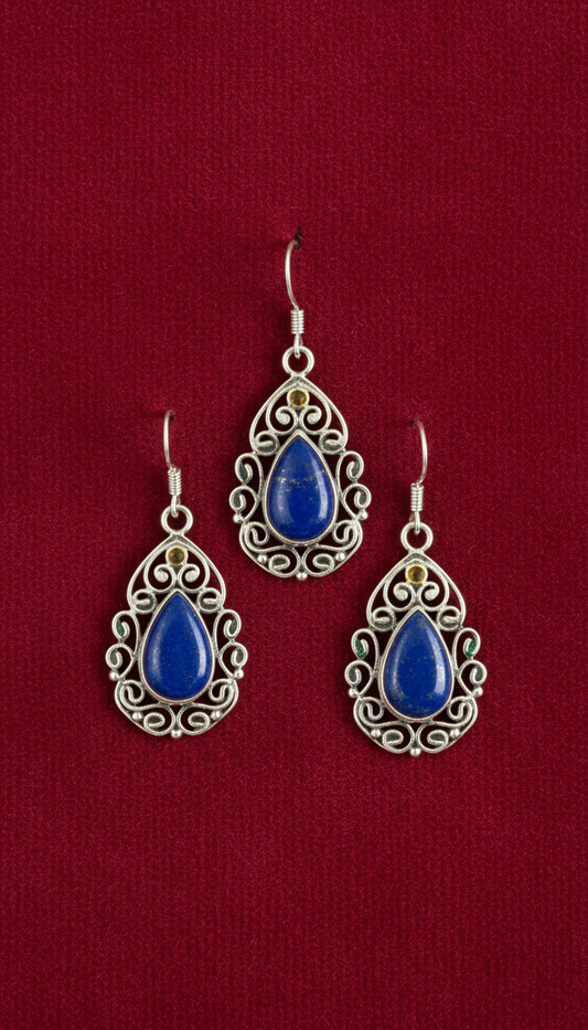 Lapis lazuli drop earrings with filigree