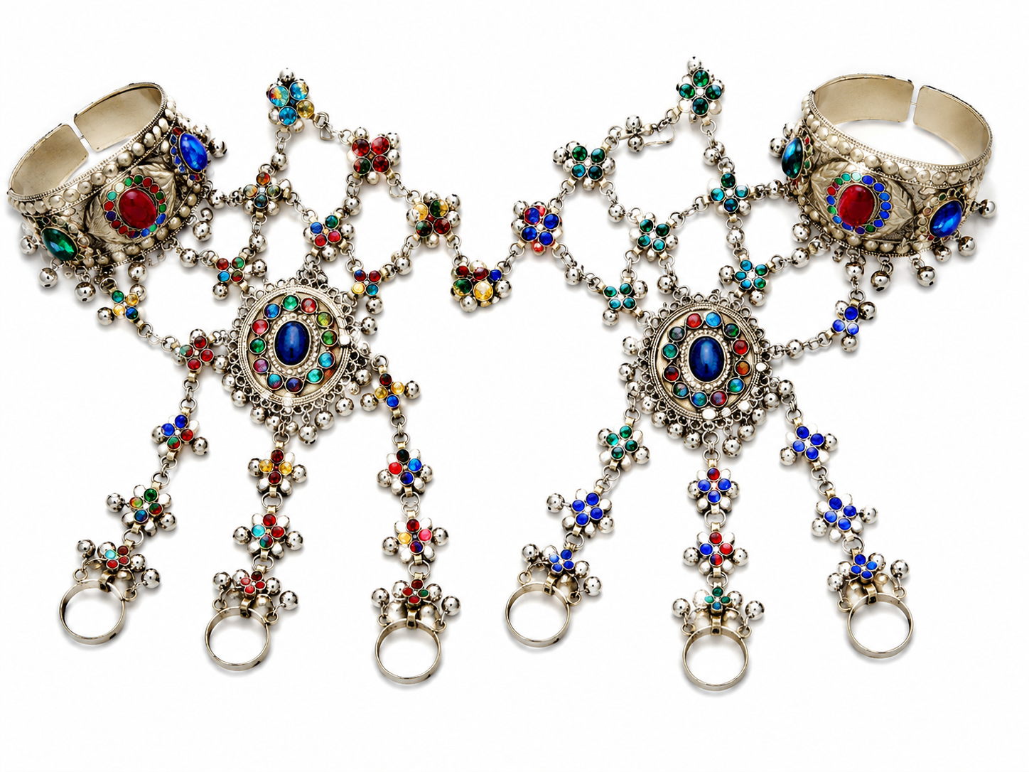 Traditional Afghan Kuchi Tribal Hath Phool Bracelet with Attached Rings
