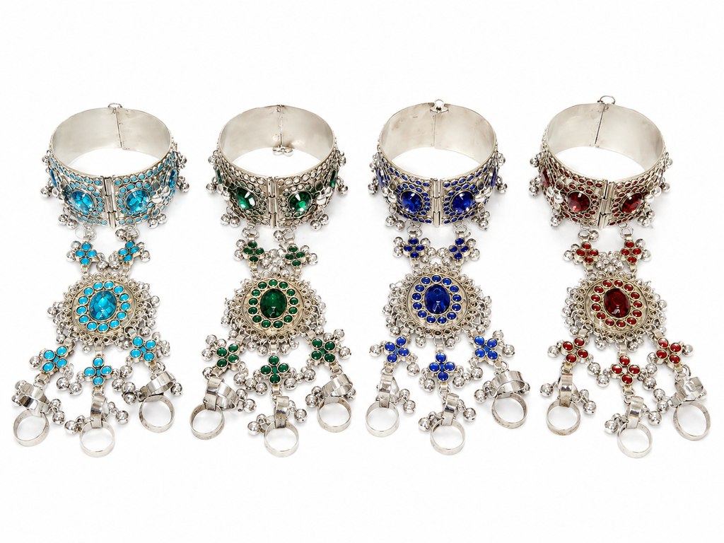 Traditional Afghan Kuchi Tribal Hath Phool Bracelet with Attached Rings