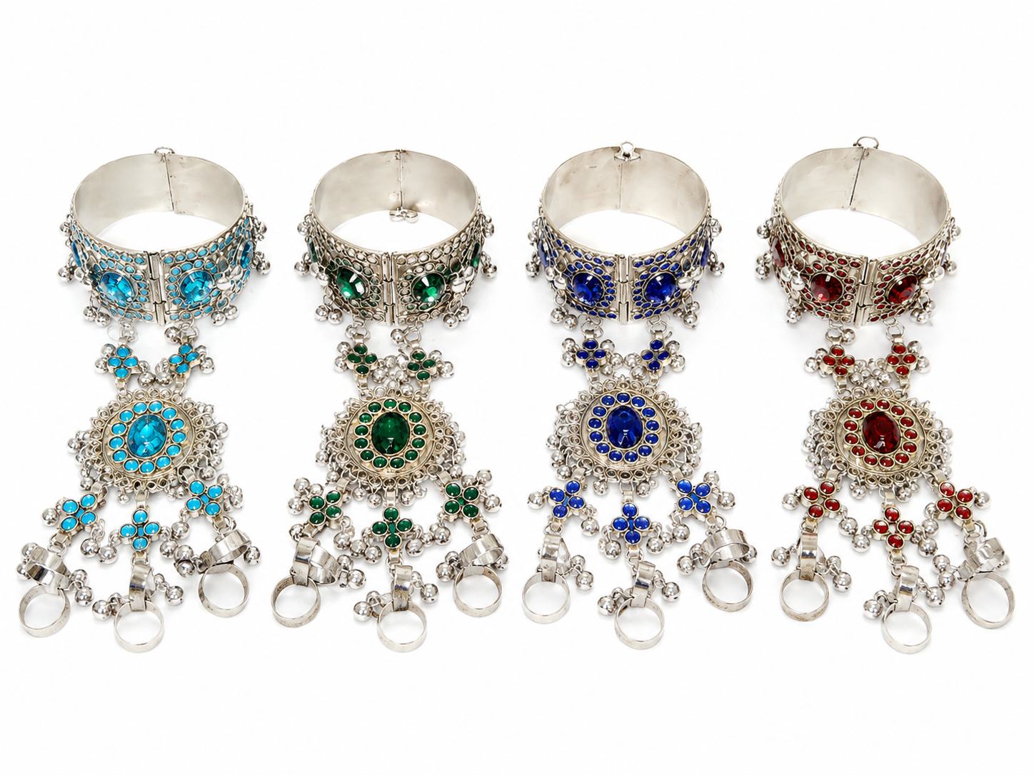 Traditional Afghan Kuchi Tribal Hath Phool Bracelet with Attached Rings