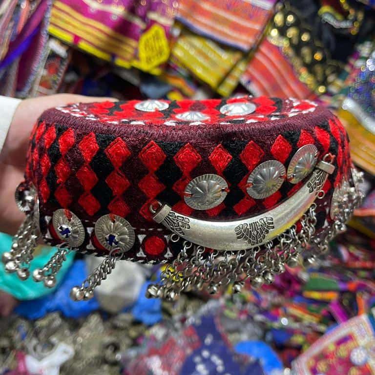 Afghani Kuchi Cap Red Black - Original Photo
