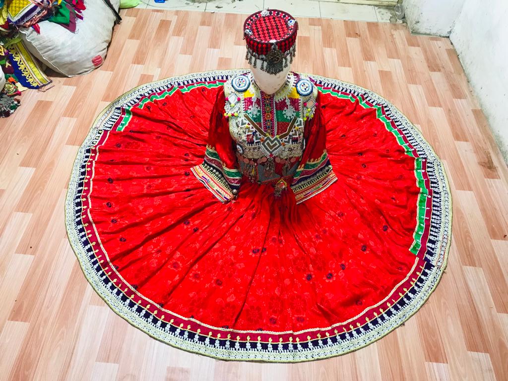 Afghan Kuchi Red Circular Flared Dress - original photo