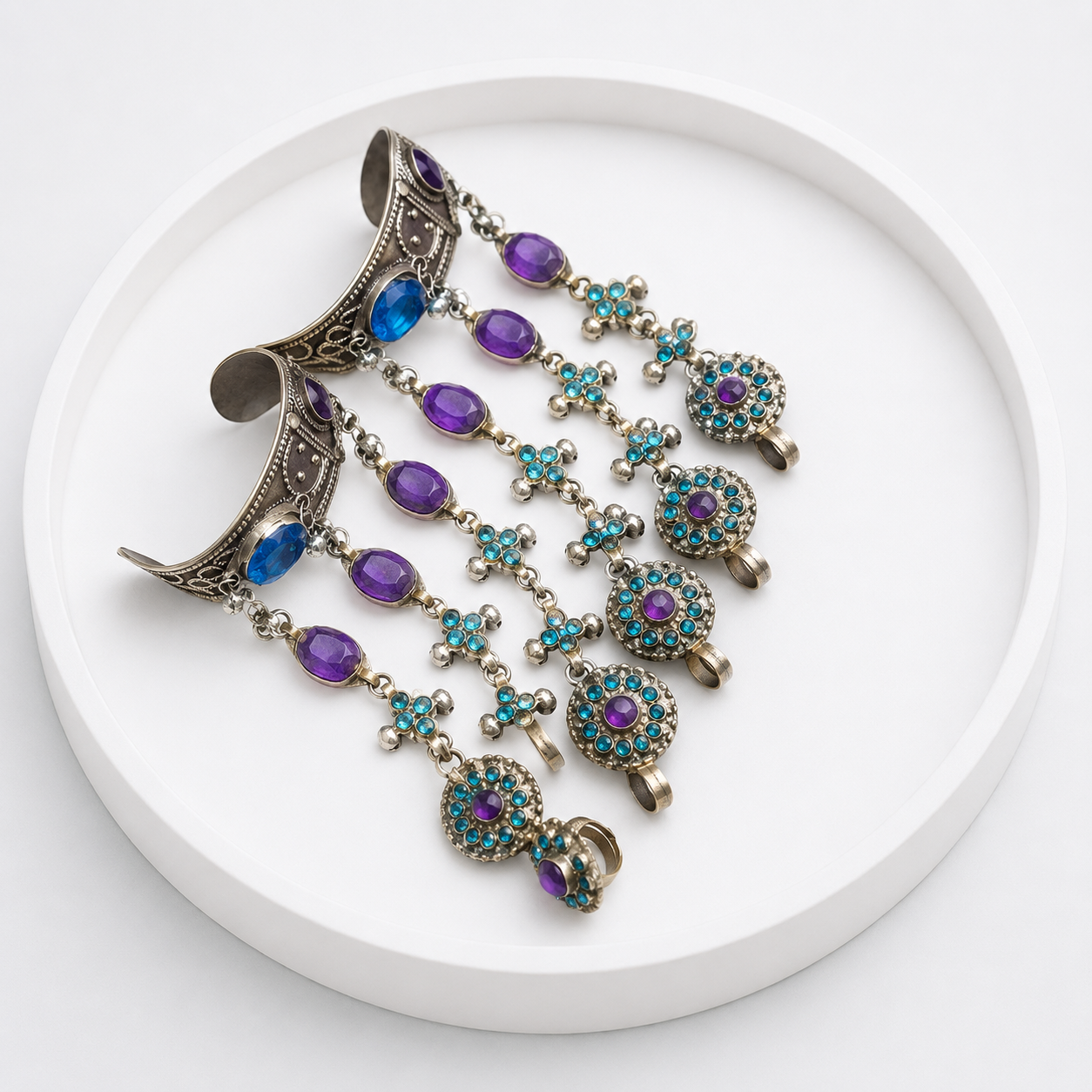 Traditional Afghan Kuchi Tribal Hath Phool Bracelet with Attached Rings
