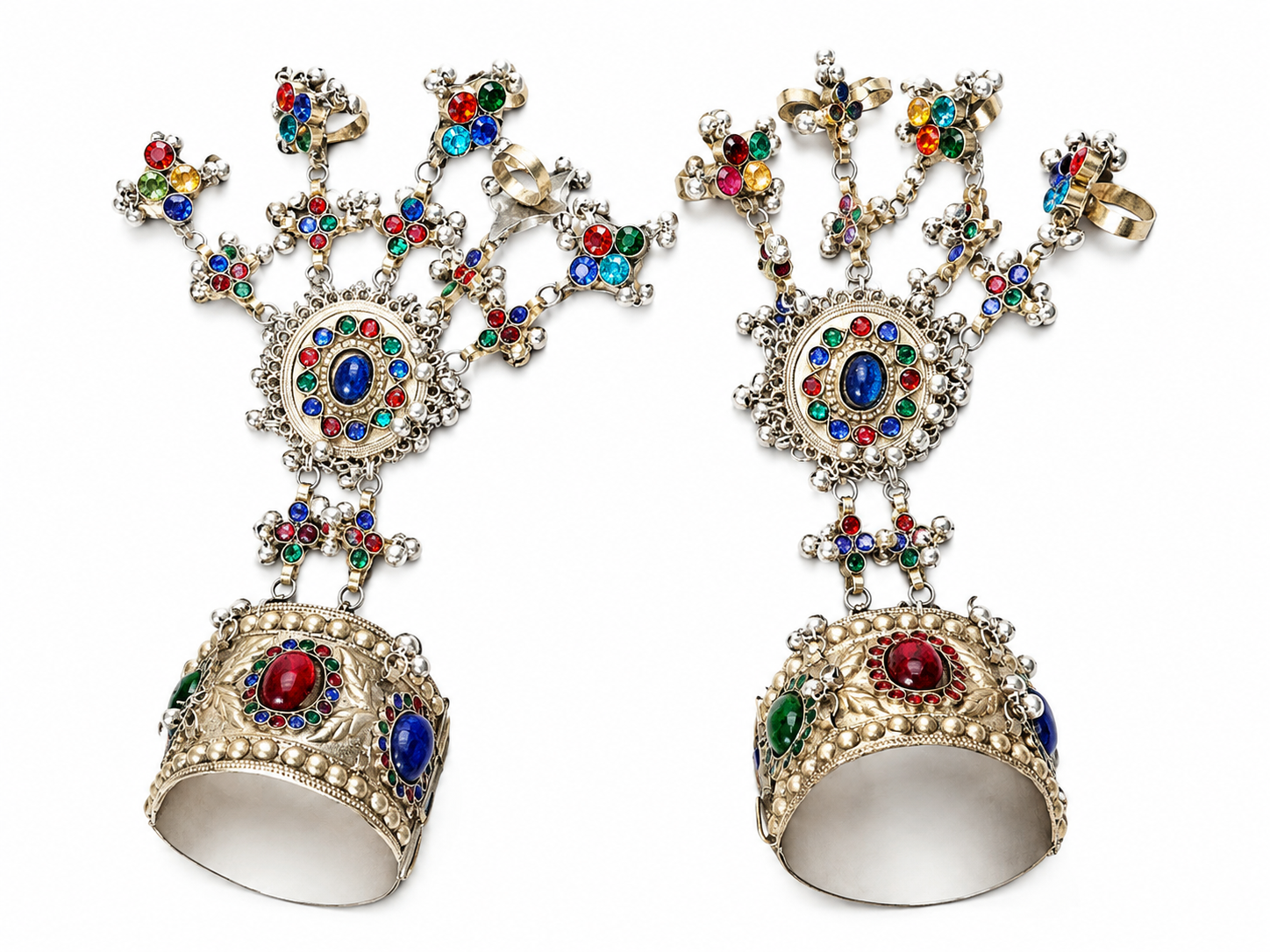 Traditional Afghan Kuchi Tribal Hath Phool Bracelet with Attached Rings