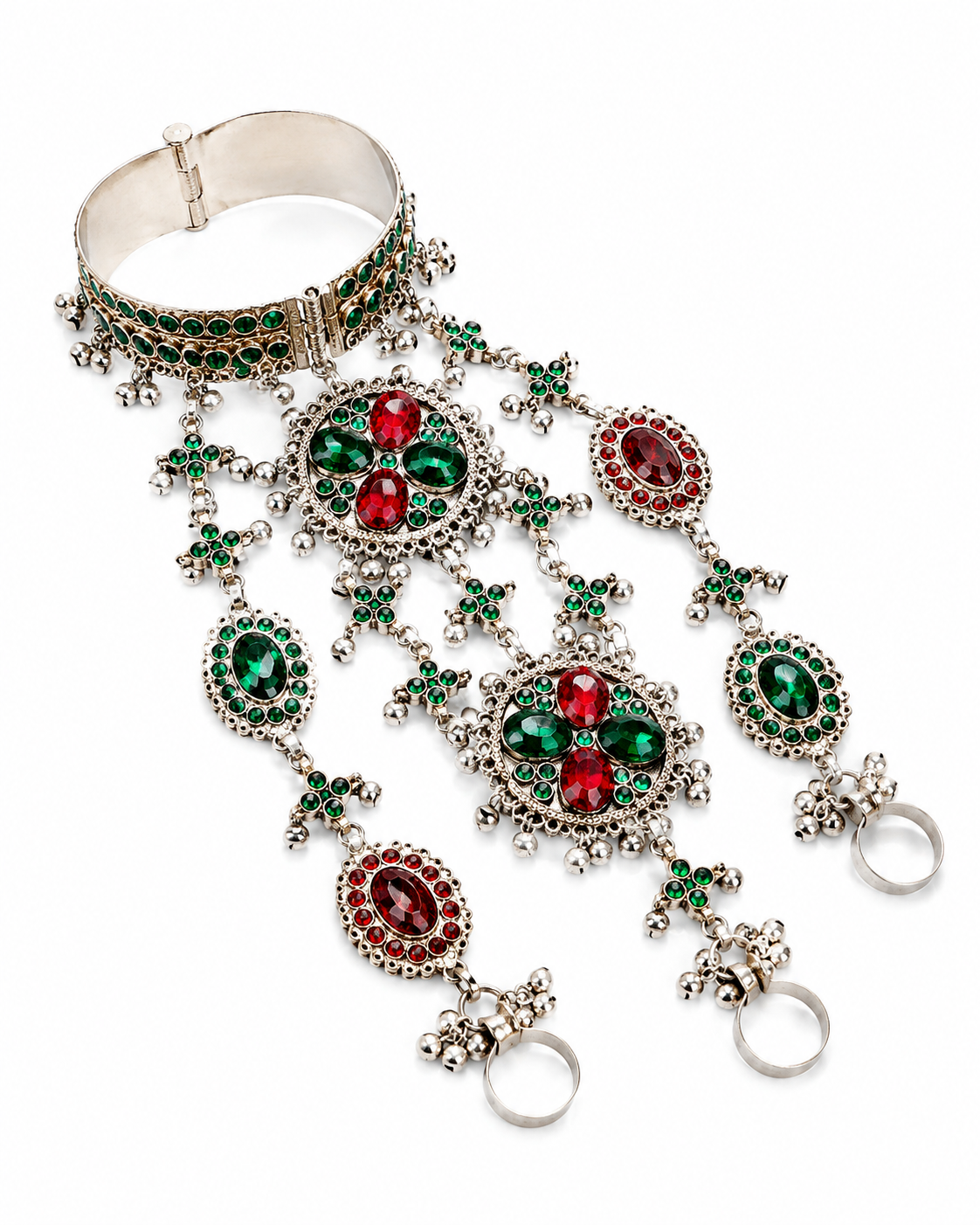 Traditional Afghan Kuchi Tribal Hath Phool Bracelet with Attached Rings