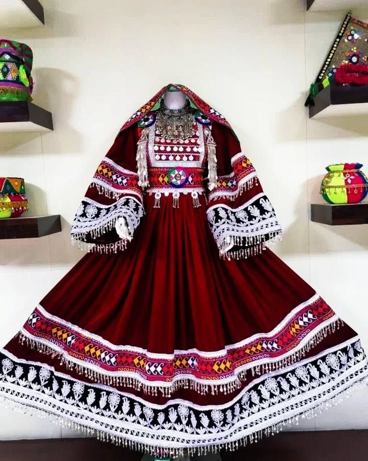 ❤️ Red Traditional Afghan Dress