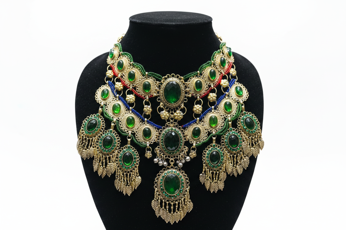 Afghan Emerald Green Jewelry Set – studio front view