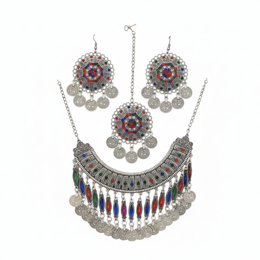 Afghan silver jewelry set – original colors white background