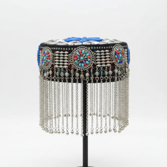 Afghani Metallic Cap - Purple with Silver Chains