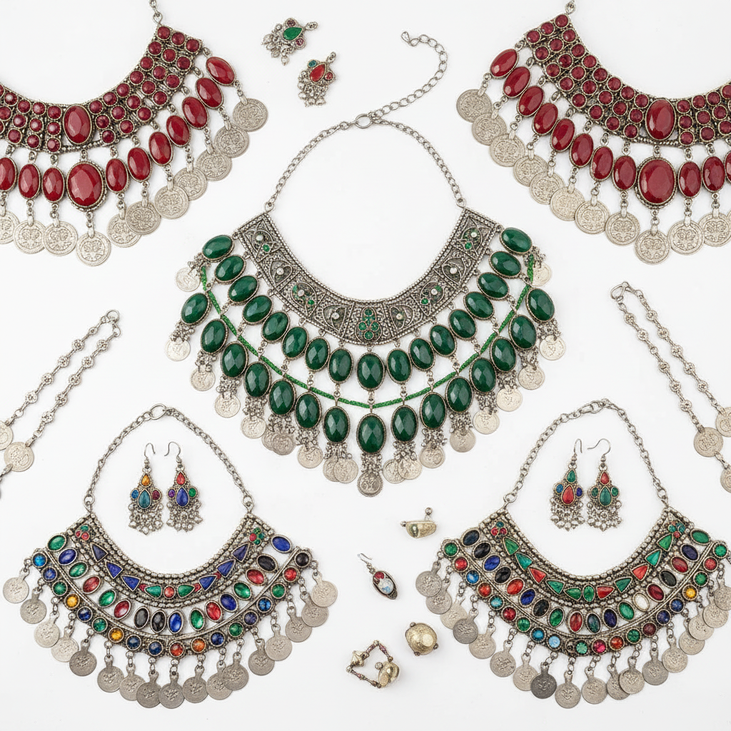 Afghan jewelry collection - flat lay detail studio