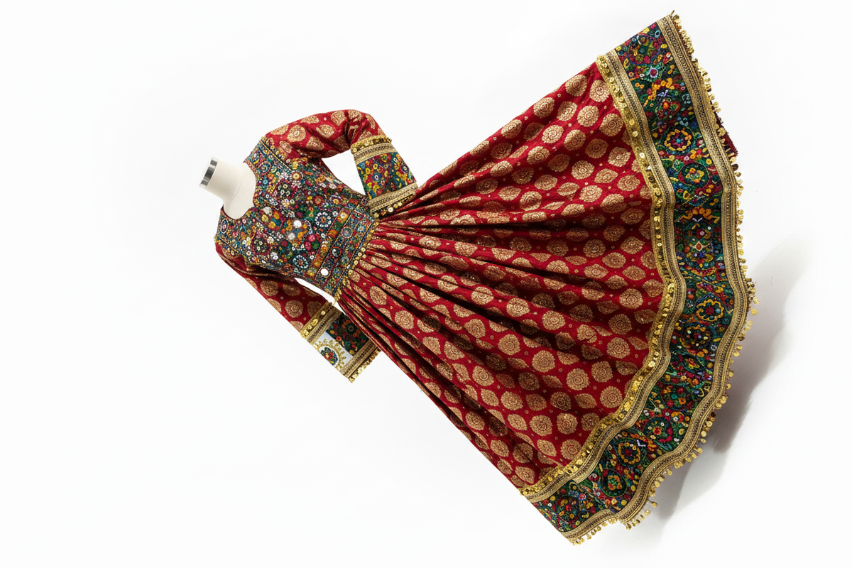 Afghan Bridal Dress – red color studio photo
