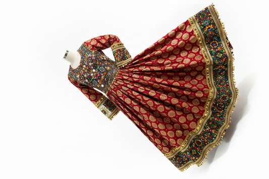 Afghan Bridal Dress – red color studio photo