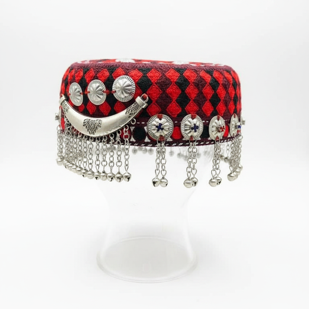 Afghani Kuchi Cap Red Black - Side Studio