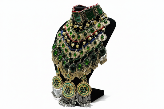 Afghan Emerald Green Jewelry Set – studio three-quarter angle