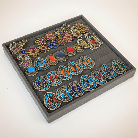 Afghani ring assortment photographed from the left side