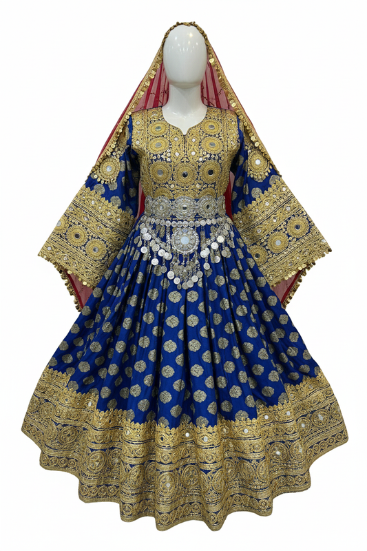 Afghan Kochi bridal dress - royal blue studio