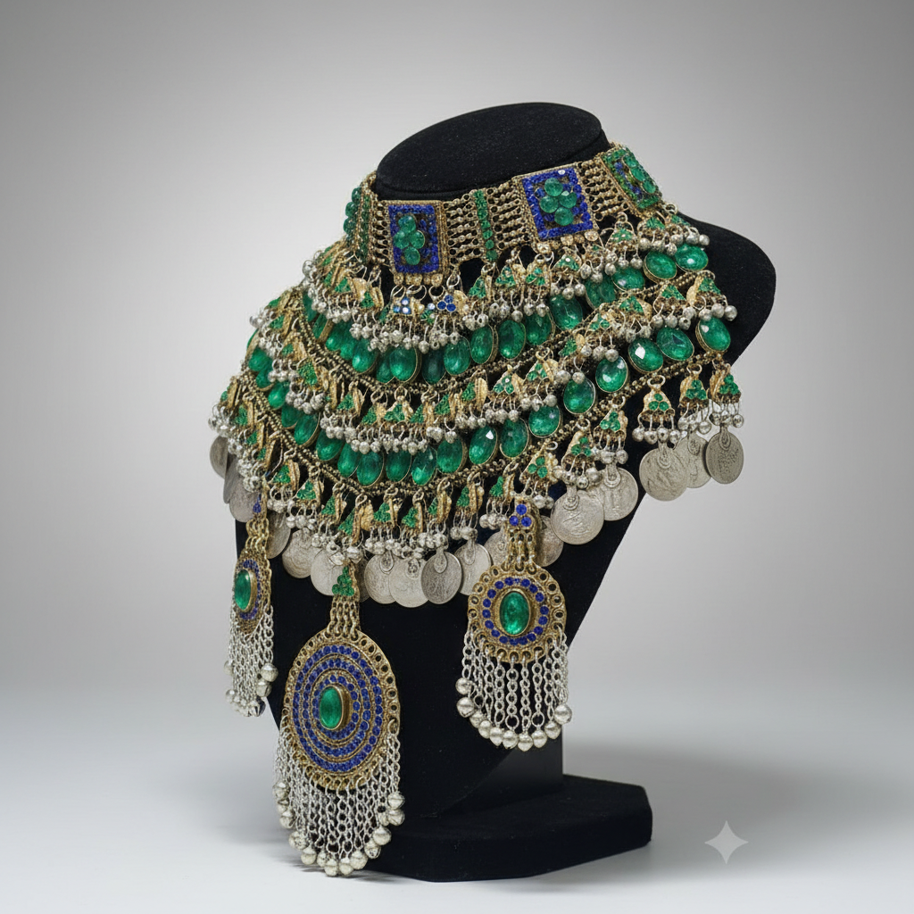 Afghan Bridal Choker – Emerald Green Variant
