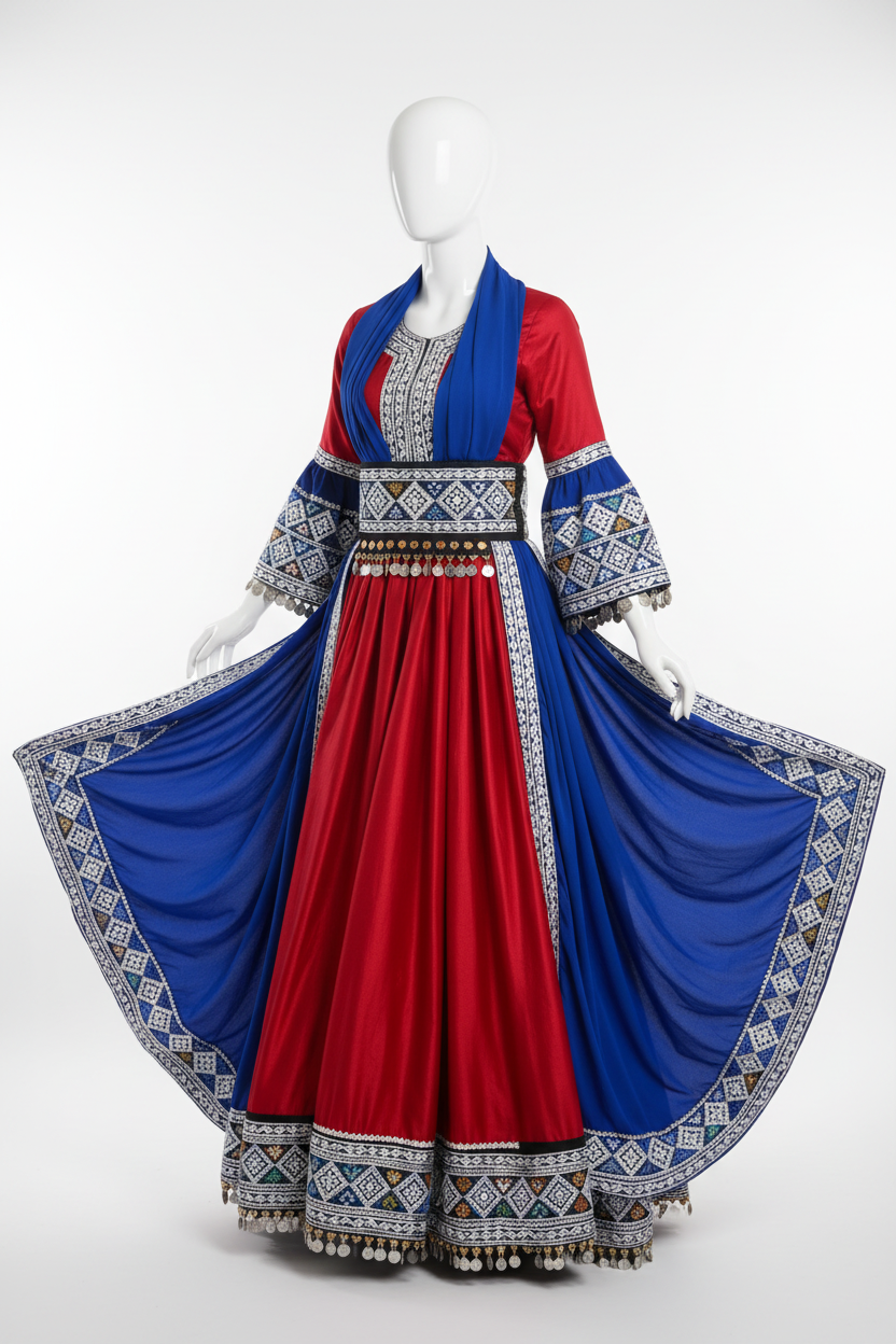 Red Afghan Kuchi Dress - Side Studio View