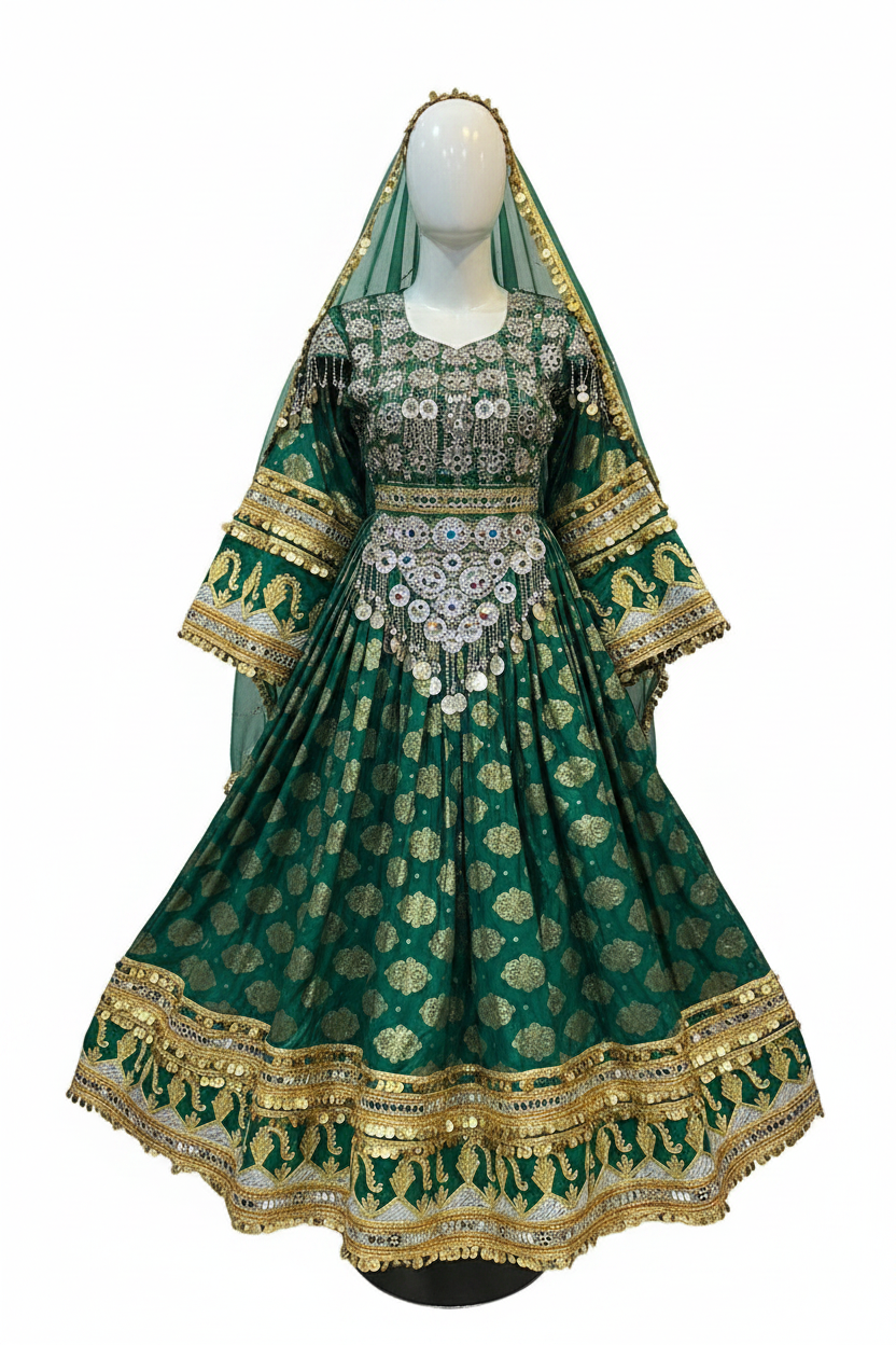 Afghan Kochi bridal dress - emerald green studio