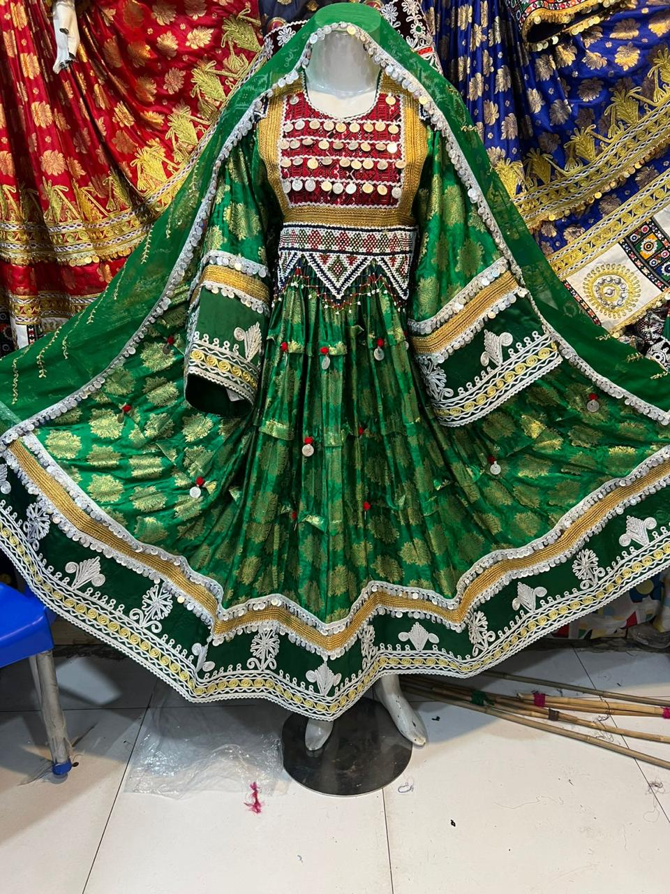 Afghan Emerald Green Kuchi Dress - Original Photo