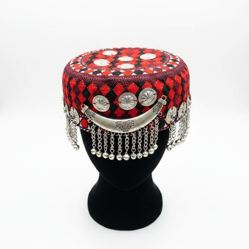 Afghani Kuchi Cap Red Black - Top Studio